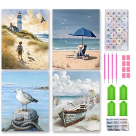 Josongslax Diamond Painting Kits with Storage Containers, 4 Pack 5D Diamond Art Kits for Adults, Arts Crafts for Adult DIY Home Wall Aesthetic Decor Gift 12 x 16 Inch, Seaside Scenery