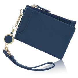 Grav Women's Pass Case, Reel, Commuter Holder, Cute, Card Case, Thin, Coin Case (Key Chain, Strap Included), navy