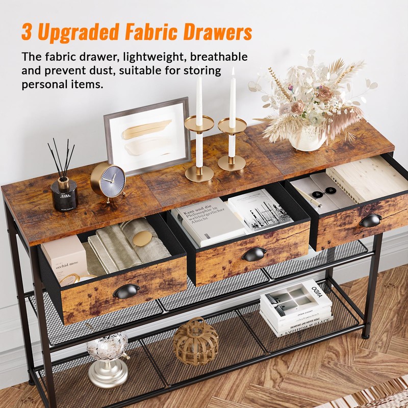 Furologee Entryway Table, 38'' Console Sofa Table with 3 Fabric