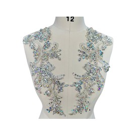 Handmade Shining Rhinestones lace Applique Patches Sewing Beads Sequins Stone Trim Accessories for Wedding Dress one Pair/Bag (Clear AB)