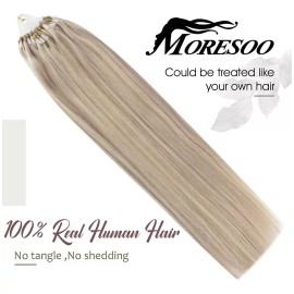 Moresoo Extensiones Cabello Real 50gr 14in #18 Rubio Cenizo Mixed #6