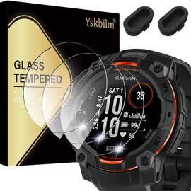Yskbilm （3+2 Pack） for Garmin Instinct 3 50mm AMOLED/Solar Screen Protector, Charger Port +[Anti-Scratch] 9H Hardness Tempered Glass Screen Protective Film