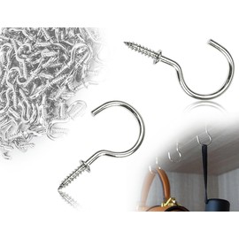 Lhbwhiz Pack of 100 Screw Hooks, 1/2 Inch Hooks, with Thread Screw Hook, Small Eye Screw Hook, Mini Ceiling Hook, Metal Eye Hook, Hook Holder, Hook Screw, for Office and Workplace (Silver)