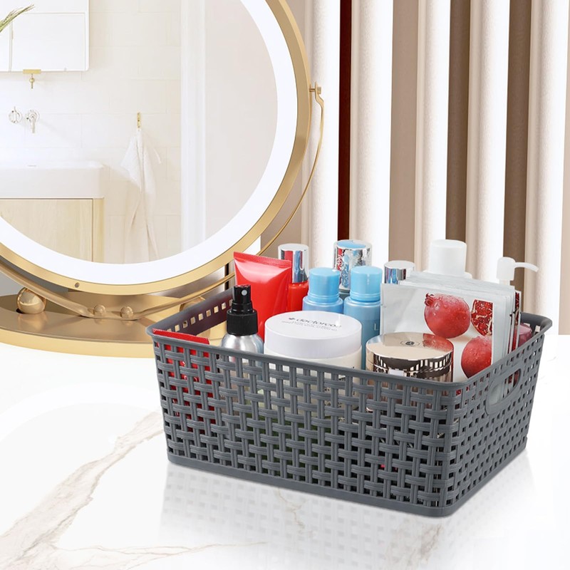 Guankan 6-Pack Plastic Weave Storage Basket Organizer, Plastic Kitchen Cupboard