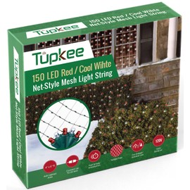 Tupkee Christmas Light Net – 150 LED Red & White Mesh Lights - 4 ft x 6 ft – Outdoor/Indoor – Net Lights for Bushes, Hedges or Trees