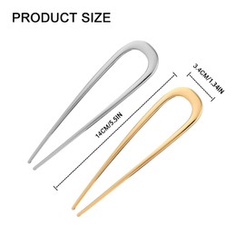 PACIOCEAN 2pcs Metal French Hair Pins for Women,U Shaped Hair Pins,Metal French Twist Hair Pin Fork Hair Grips,Metal Hair Pin for All Hair Types,Hair Sticks for Buns(Gold,Silver)