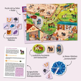 KOSMOS 683672 Knowledge Puzzle What Is What Junior Discover Horses & Ponies, Interactive Puzzle Fun for Children from 5 Years, 54 Large Puzzle Pieces, with Poster as Decoration for Children's Room,