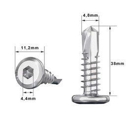 Wavanta 40 Pcs M5.5 x 38mm Self Tapping Screws, 410 Stainless Steel, Flat Head Hex Socket, Drilling Screws, with Hex Socket Bit