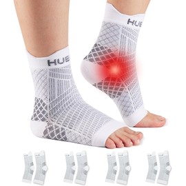 HUGLO 4 Pairs Plantar Fasciitis Socks Neuropathy Neuro Socks Compression Socks for Women Men Ankle Support Brace for Weak Sprained Ankle Breathable Anti-Slip Foot Support Brace (White, XL)