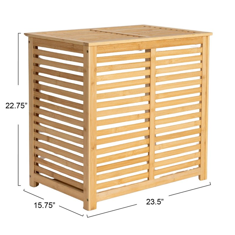 Household Essentials Bamboo and Cotton Double Laundry Sorter with Lid