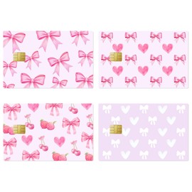 HINGTAI Double-Sided Pink Bow Credit Card Skin Sticker Debit Card Skin, Credit Card Skin, Full of Girlish Heart Card Covers for Debit Cards, Card Sticker Cover Supplies Not Easily Damaged by Water