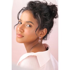 Navicia Rosa Blush Rosette Hypoallergenic Brass Drop Earrings, Handcrafted, Blue Meenakari Jewelry