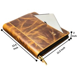 Leather Portfolio for Men - Full Grain Leather Padfolio Folder - Zipper Folio Documents Organizer - Professional Business Executive Gift for Men Women
