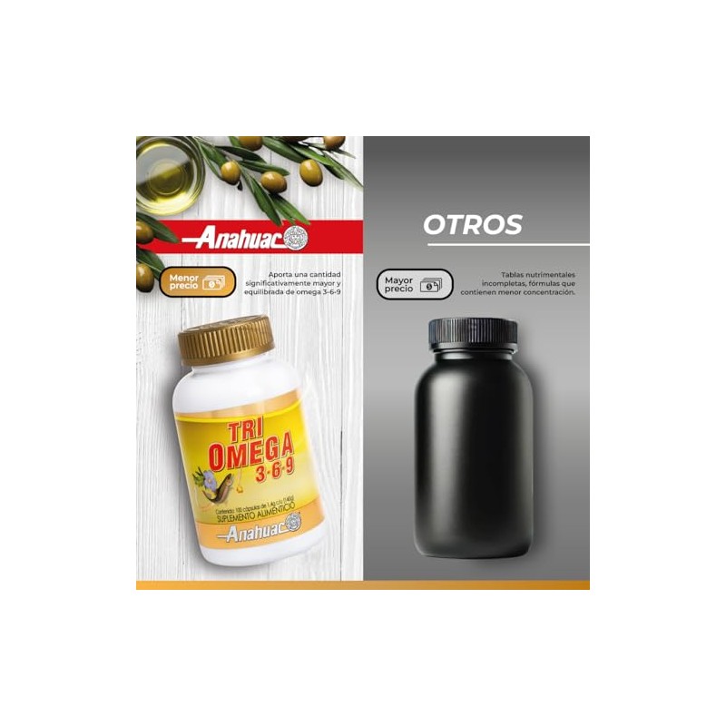 TRIOMEGA 3, 6, 9, Suplemento Alimenticio, Salud Cardiovascular, 100 capsulas,
