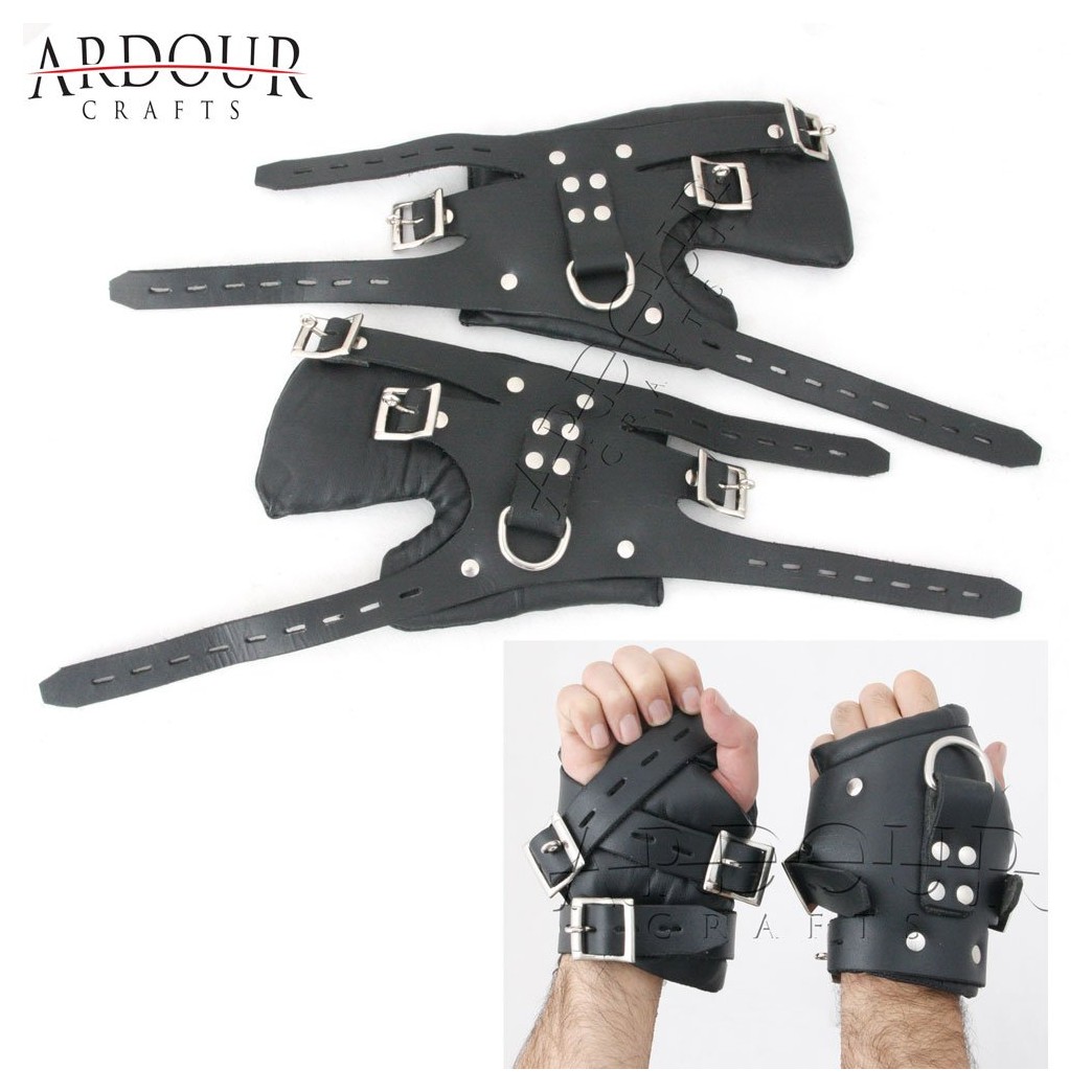 100% Genuine Heavy Leather Wrist Suspension Cuffs Restraint Bondage Heavy Buckle Thick Padded with D Ring