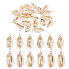 PATIKIL Natural Seashell Charm Kit, 20 Pcs Oval Dyed Shell Craft Pendants with Hole Shell Connection for Necklace DIY Ocean Jewelry Making, Gold