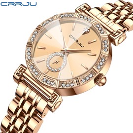 CRRJU Classic Fashion Women Diamond Wrist Watches Japanese Quartz Movement Analog Dress Watches for Women Waterproof Casual Lady Wrist Watches