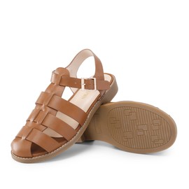 DREAM PAIRS Womens SDFS2317W Fisherman Gladiator Braided Flat Sandal Cute Woven Strappy Closed Toe Shoes for Summer, Brown-pu - 8.5