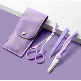 Portable Eyebrow Grooming Set with Scissors and Razor Portable Eyebrow Grooming Set (Violet) 3ea