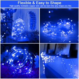 Solar Fairy Lights Blue Outdoor Waterproof,16.4ft 50LED Solar String Lights Blue for Outside 8 Modes 2 Packs for Patio Backyard Garden Deorations Blue