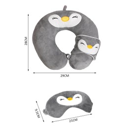 NyxSeat 1 travel pillow, 1 eye mask, penguin children's travel pillow, U-shaped airplane travel pillow, cute travel neck pillow, travel pillow set, suitable for adults and children to sleep
