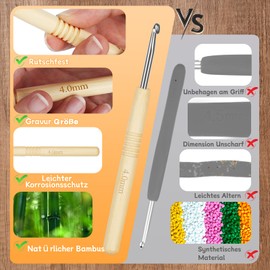 Aeeque Crochet Hook Set with Ergonomic Wooden Handle, 9 Pieces Bamboo Crochet Hooks 2.0 mm - 6.0 mm, Practical Crochet Hook Set for Beginners, Arthritis, Light Crochet Hooks Set for Scarf, Socks,