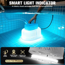 Pool Cover Pump Above Ground,2025 Submersible Sump Pump with Lights,Swimming Water Removal Pumps,Sump Pumps for Pool Draining with 16ft Drainage Hose & 25 ft Extra Long Power Cord,850 GPH,4 Adapters