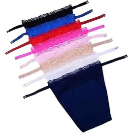 8-Pack Women’s Lace Clip-on Camisole Modesty Panel – Adjustable Mock Insert for Low-Cut Tops, Layered Look, Breathable & Comfortable Fabric Multicolor Black