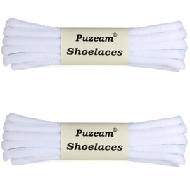 "Puzeam 2 Pairs Oval Athletic Shoelaces 15 Colors 1/4"" Half Round Shoe Laces for Sneakers - Pure White 120"