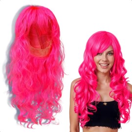 Peluca de Fantasía Rizos de Tamaño Largo para Eventos Bodas y Fiestas Pelo/Cabello Artificial Chino Estilo Hondulado de Color Rosa Tipo Fantasía GRUPO