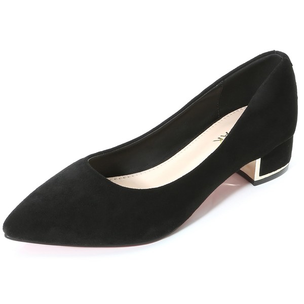 WUIWUIYU Womens Suede Pumps Low Heels Stacked Block Heeled Pumps
