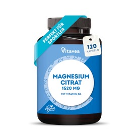 Magnesium Citrate - 120 Vegan Capsules - 1524 mg Magnesium Citrate per Daily Dose - Perfect for Athletes - Muscle Function, Nerves & Energy - With Vitamin B6 - Laboratory Tested, No Additives