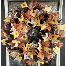 Beautiful Fall Thanksgiving Sunflower & Cotton Deco Mesh Front Door Wreath, Door Hanger, Country Home, Farmhouse Decoration, Porch Sign