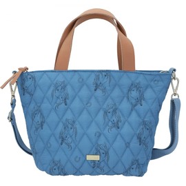 Depesche 12024 Miss Melody Blue Quilt Mini Shopper with Horse Pattern and Quilted Seam Look, Bag in Pale Blue with Adjustable Shoulder Strap