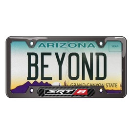 iPick Image Made for SRT-8 Logo Real Carbon Fiber Insert Gunmetal Chrome Stainless Steel License Plate Frame for Dodge Jeep RAM