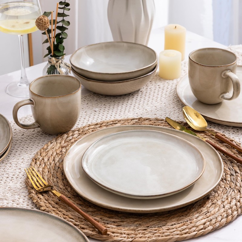 AmorArc Ceramic Dinnerware Sets,Handmade Reactive Glaze Stonewre Plates and Bowls