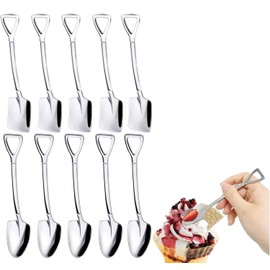 10 Pcs Silver Superior Dessert Spoon Set, 4.8" Shovel Shape Stainless Steel Spoons, Ice Cream Fruit Spoon for Home, Kitchen or Restaurant Dessert Spoons