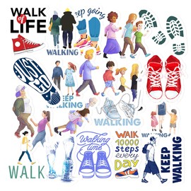 GOLEEX 20 Pack Pcs Waterproof Vinyl Walking Sticker Bulk Walk Exercising Bumper Stickers Items for Adults Girls Women Decal Labels Scrapbooking Laptop Mobile Phone Decoration