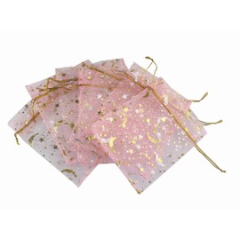 QIANHAILIZZ 100 Moon Star Organza Jewelry Gift Pouch Candy Pouch Drawstring Wedding Favor Bags (Pink, 3.5 x 4.7 inch)