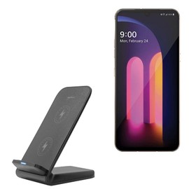 BoxWave Charger Compatible with LG V60 ThinQ 5G (Single Screen) - Wireless QuickCharge Stand (15W), Desktop Viewing Qi Wireless Charging - Jet Black