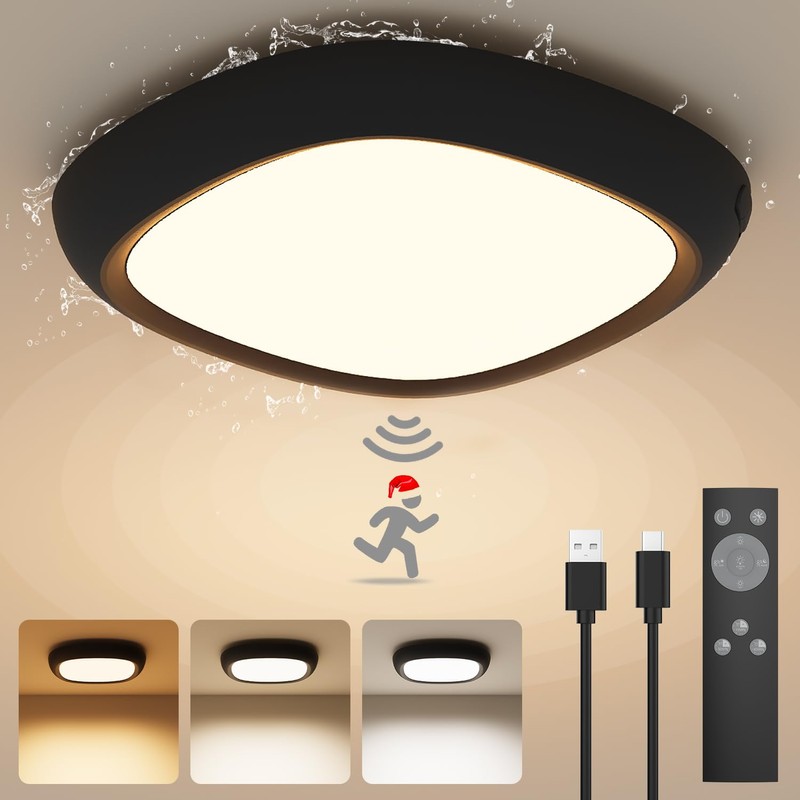 Motion Sensor Rechargeable Ceiling Light with Remote, 12000mAh Waterproof Wireless