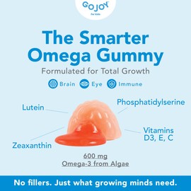 GOJOY Kids Omega 3 DHA Gummies – No Fish Burps, No Sugar – Brain, Eye & Immune Support – Plant-Based Omega-3 from Algae – Vegan, Clean DHA for Toddlers, Children & Kids Ages 3+