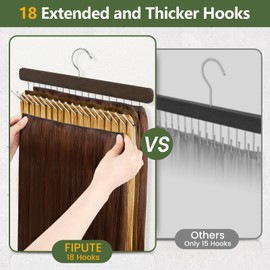 Extended Hair Extension Holder with 18 Hooks, Hair Extension Hanger for Holding Extra Wide Weft/Styling/Air-Drying/Coloring, Braiding Hair Rack for Barber Shop/Home/Travel, Brown