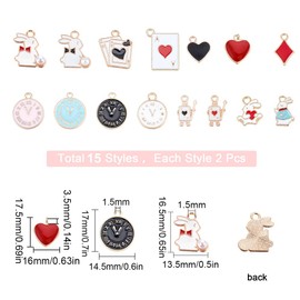 SUNNYCLUE 30 Pcs 15 Types Easter Charm Rabbit Charm Enamel Charm Rabbit Charm Playing Card Parts Heart Piercing Diamond Shape Earrings Rabbit Necklace Enamel Bracelet Watch Key Chain Alloy Metal Parts