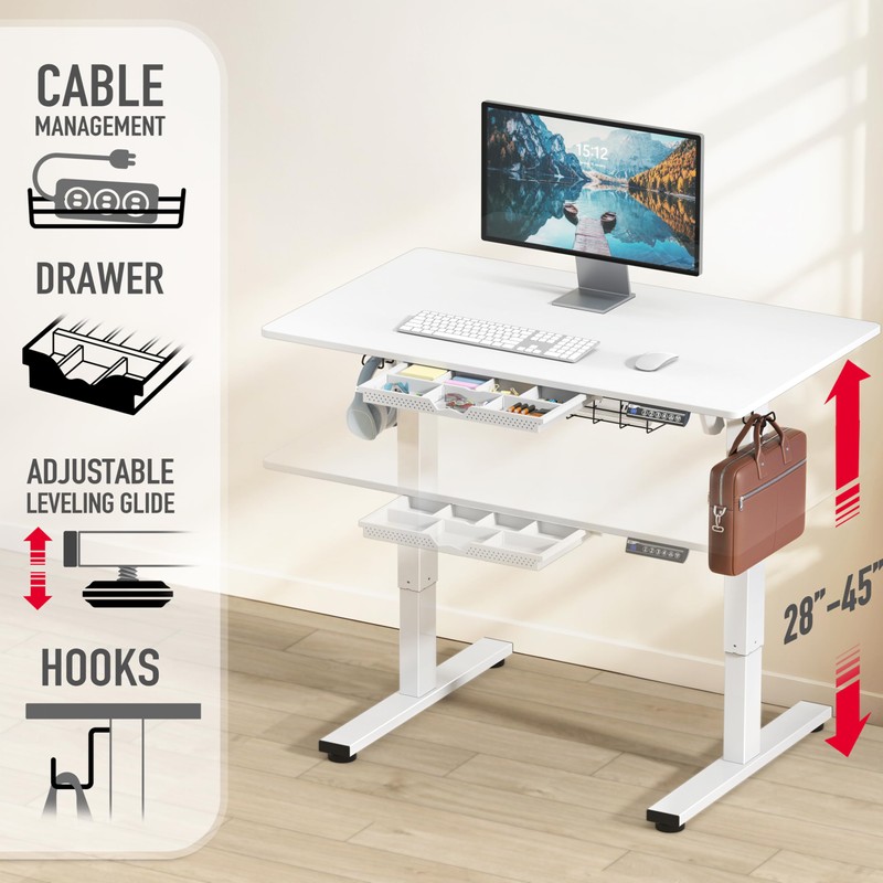 SHW 40-Inch Electric Height Adjustable Standing Desk with Drawer, Memory