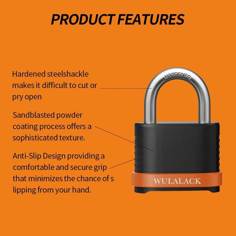 WULALACK 4 Digit Heavy Duty Combination Lock, Weatherproof Combo Padlock