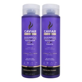 Shampoo Matizador Azul Violeta Caviar Professional, Pack Dúo para Cabello Rubio, Platinado o con Canas 500 mL