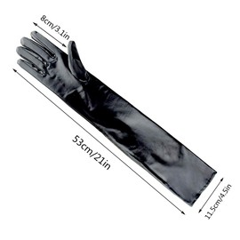 Lystaii Long Shiny Metallic Spandex Glove Elbow Length Opera Gloves 20s Party Cosplay Black