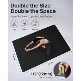 YOTTOY Large Yoga Mat (75 * 52 * 1/2inch),Extra Wide TPE Exercise Mat,Non-Slip Workout Mat for Pilates, Fitness, Barefoot, Home Gym Studio with Strap and Towel