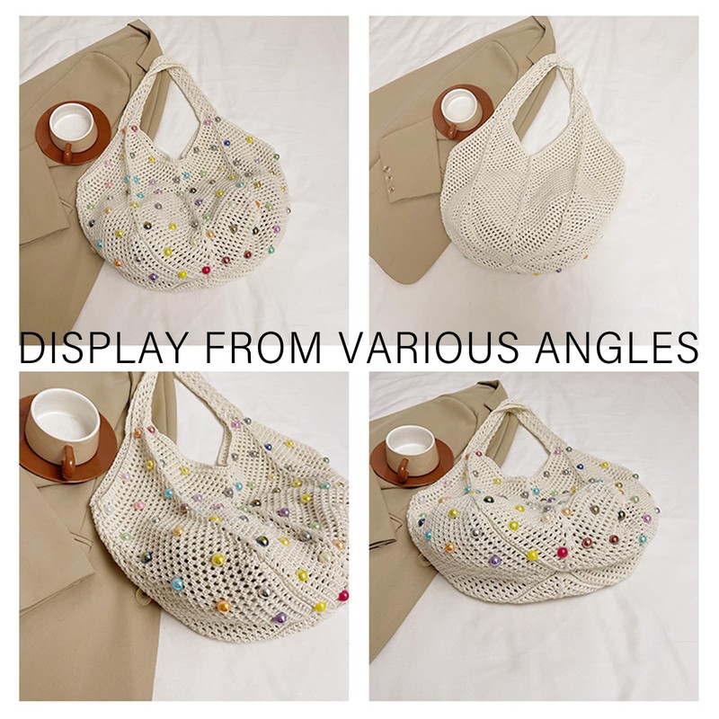 MLPKOI Women's Summer Boho Beach Bag with Colourful Beads, Woven